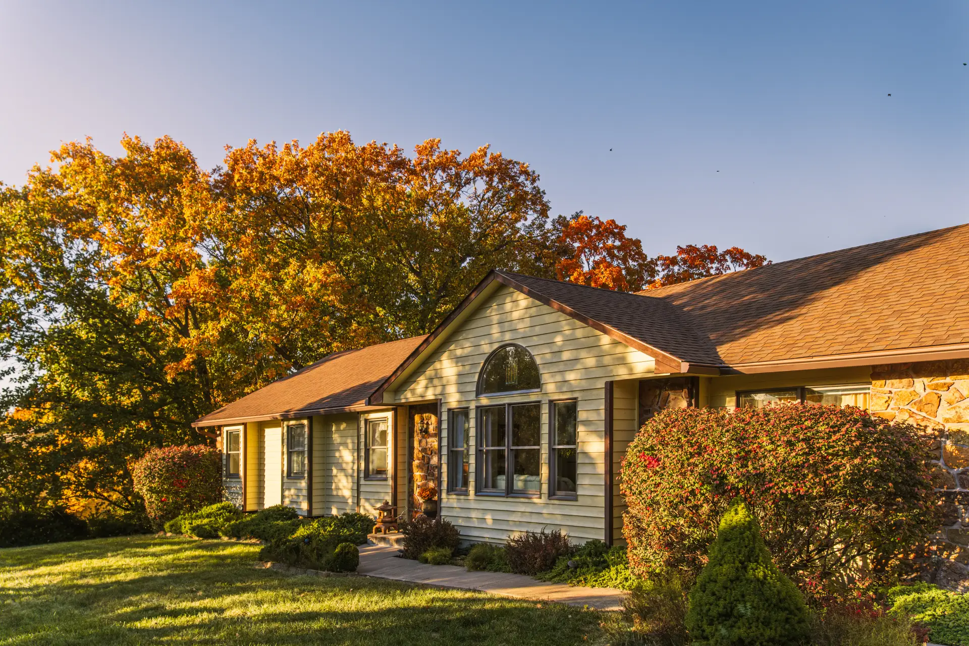 Midwest home at sunset on an autumn evening in Kenosha County, Wisconsin